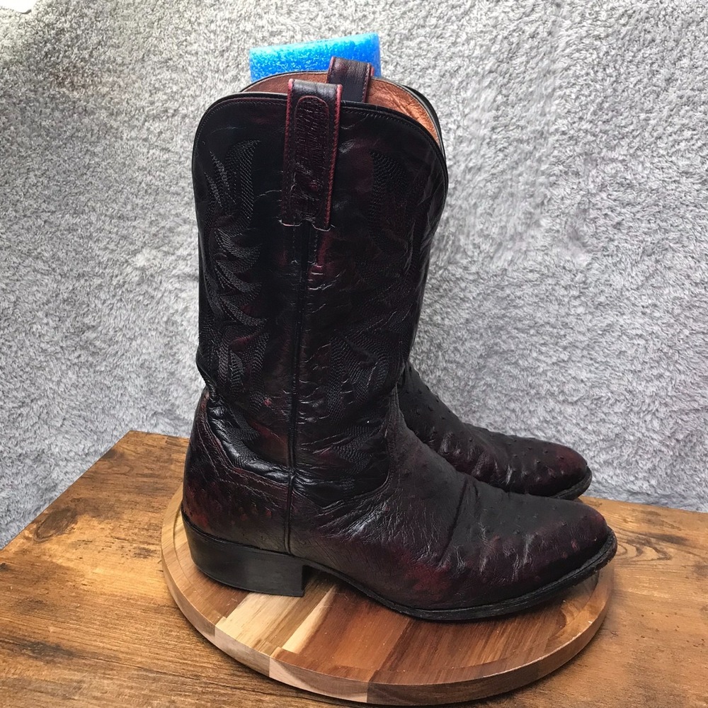 Dan Post Ostrich Western‎ Boots Mens 10 Extra Wide Black Cherry Leather Cowboy